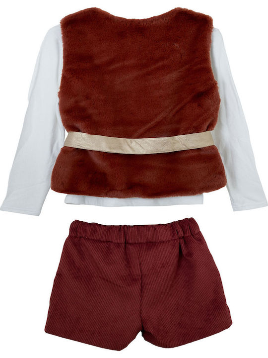 Set De Îmbrăcăminte Pentru Copii Cu Pantaloni Scurți Iarnă 2 Bucăți Maro-Cărămiziu