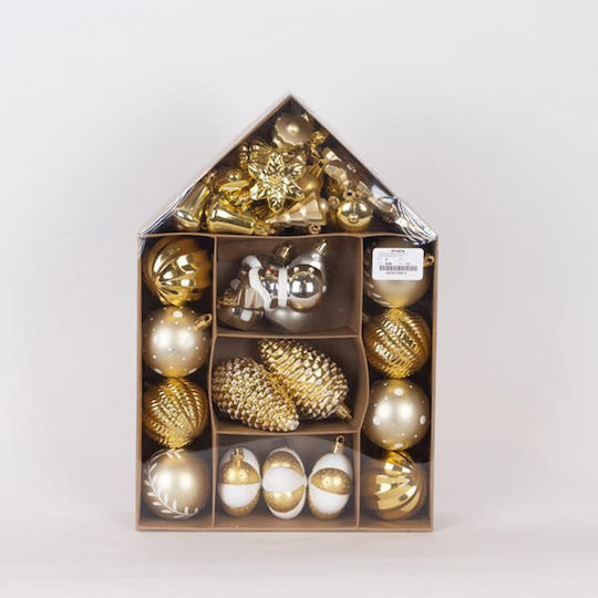 Hängende Weihnachtsbaumschmuck Set Kunststoffe mit Glitzer 37 Stück Verschiedene Designs