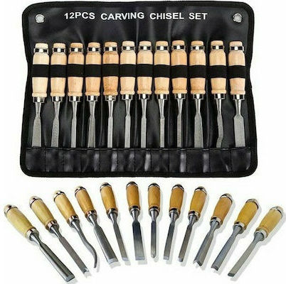 Set Pointed / Skewed / Straight Chisels with Wooden Handle 12pcs