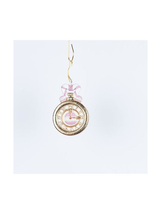 Hanging Ornament Clock Polyresin Gold 6.5x5cm