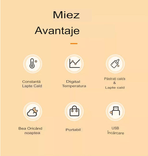 Încălzitor portabil pentru biberoane Arvada Baby Comfort, încărcare USB, mâner din silicon, temperatură constantă până la 24 de ore, 14x8cm, afișaj digital, camuflaj roz