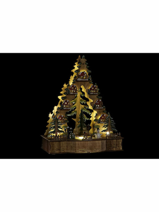 DKD Home Decor Christmas Decorative Illuminated Wood Tree 37cm Battery Adorned Green 3pcs