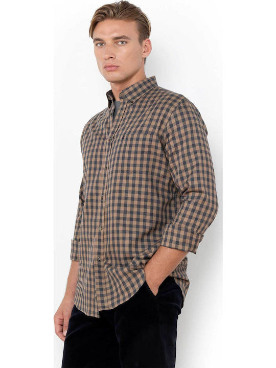 Maverick Long-sleeved Cotton Shirt Checked Brown