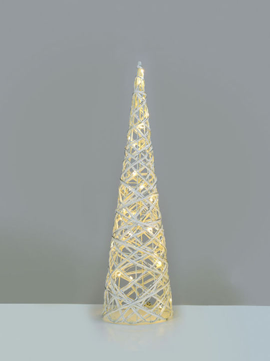 Beleuchtet Weihnachtsdekoration Baum Pyramide 60cm Batterie Weiß White & Silver Cone Tree