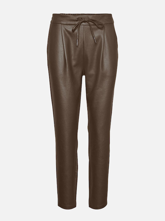 Vero Moda Women's High-waisted Fabric Trousers with Elastic Dark Brown