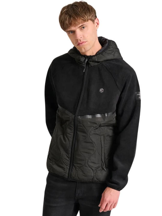 Funky Buddha Men's Fleece Hooded Cardigan with Zipper Black