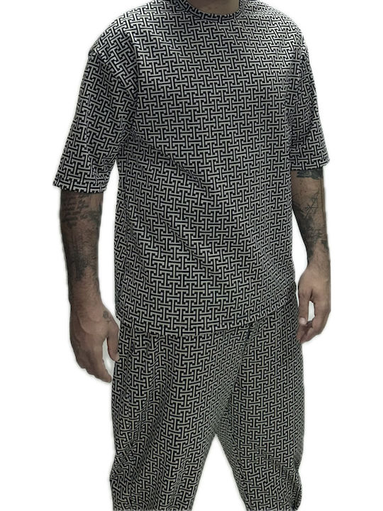 Twin Black Men's Summer Pajamas Set Black/white