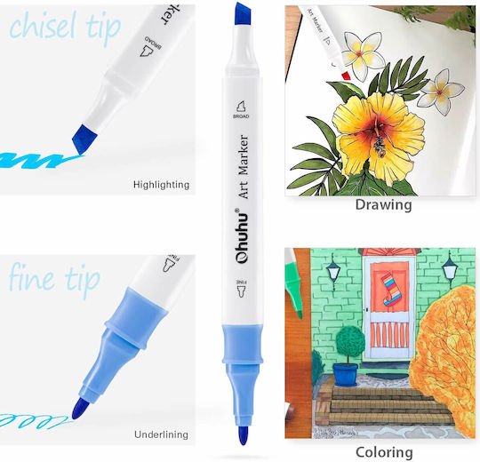 Ohuhu Oahu Fine & Chisel 48 Alcohol Markers 3mm