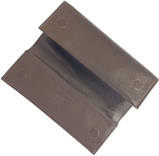 Lavor Leather Tobacco Pouch with Button 16.5x7.5cm Dark Brown