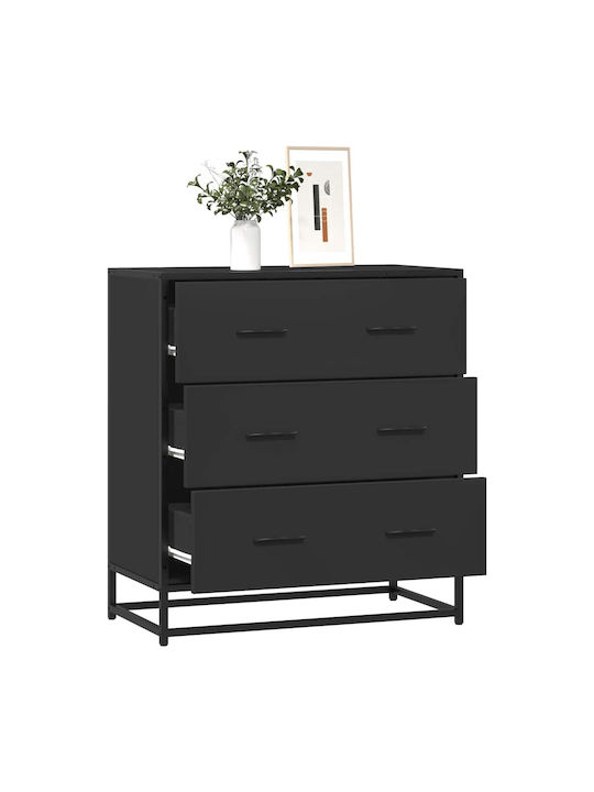 Wooden & Metallic Chest of Drawers Black 68x35x76cm