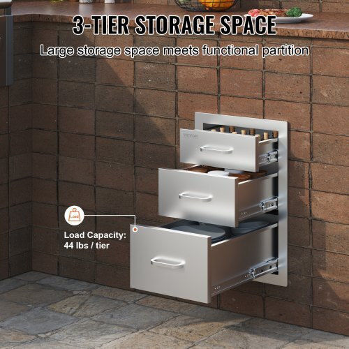 Vevor Stainless Steel 3 Drawer Handle 35x58cm Storage Cabinet Bbq 20.25x14yc3cbxgctv0
