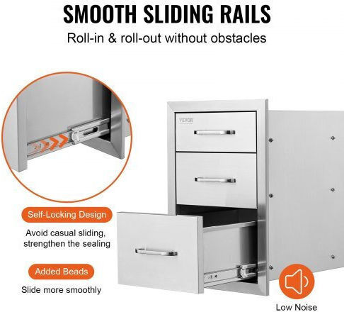 Vevor Stainless Steel 3 Drawer Handle 35x58cm Storage Cabinet Bbq 20.25x14yc3cbxgctv0