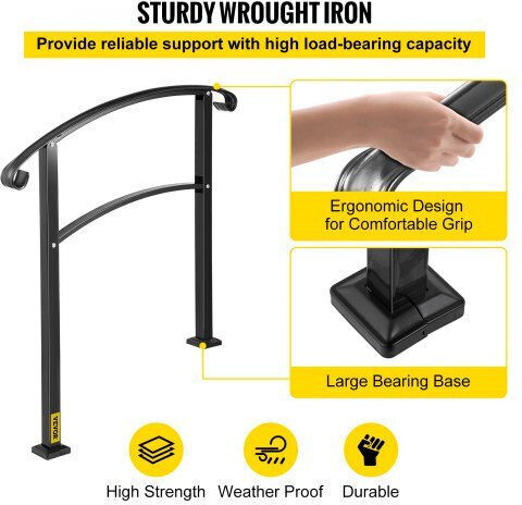 Vevor 3-Step Iron Railing Black Outdoor Use Ltfs3bhslg0000001v0