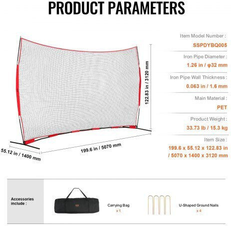 Vevor 16x10 Ft Portable Sports Protective Net with Carrying Bag