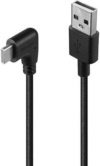 Lindy Angle (90°) USB 2.0 Cable USB-C male - USB-A 15W Black 1m