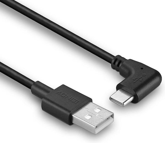 Lindy Angle (90°) USB 2.0 Cable USB-C male - USB-A 15W Black 1m