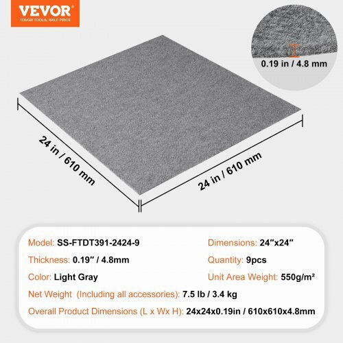 Vevor Αυτοκόλλητα Πλακάκια Χαλιού 24"x24" 9 Τεμάχια Ανοιχτό Γκρι Zzfkdt2424ycak994v0