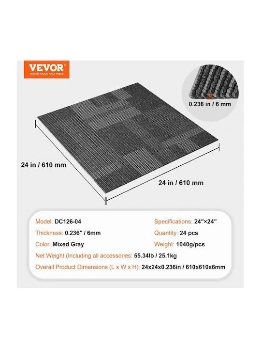 Vevor Carpet Tiles 24"x24" Built-in Backing Easy Installation 24 Tiles Mixed Gray Kcxfkdt2424yhlixbv0