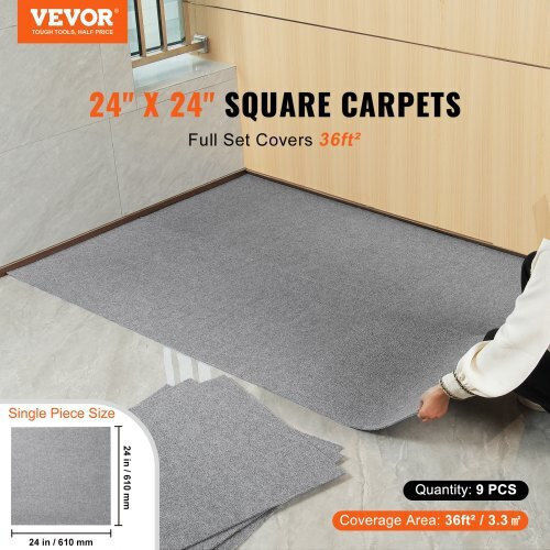 Vevor Teppichfliesen-Aufkleber 24"x24" 9 Stück Hellgrau Zzfkdt2424ycak994v0