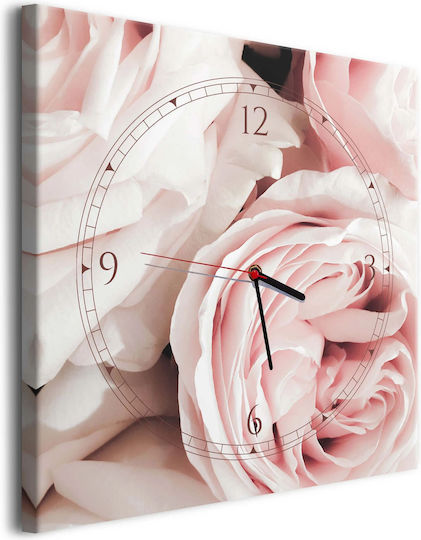 Ceas de Perete Living Canvas Tablou Flori Pastel Trandafiri 40x40cm
