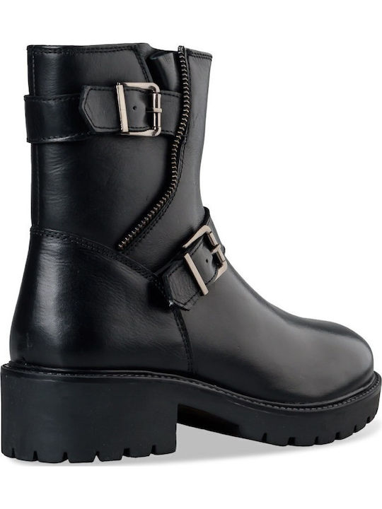 Leder Stiefeletten Damen Schwarz