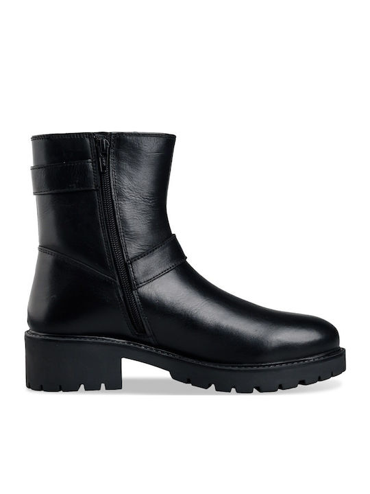 Leder Stiefeletten Damen Schwarz