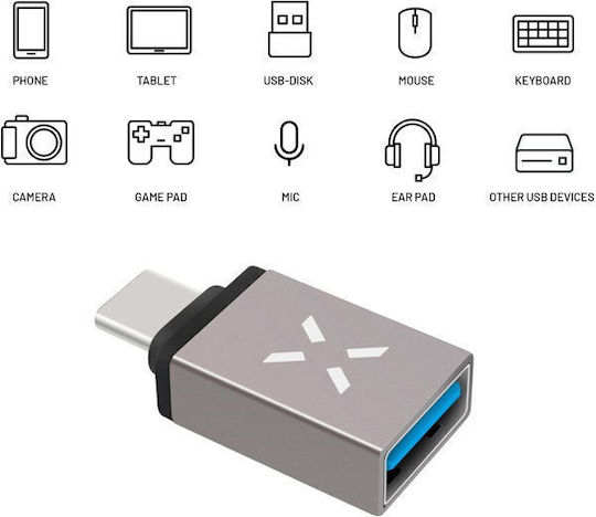 Fixed KF2341365 Конвертор USB-A Мъжки към USB-C Женски Сив