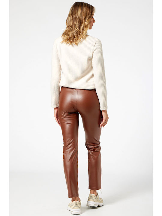 Anna Raxevsky Women's Leather Trousers coffee