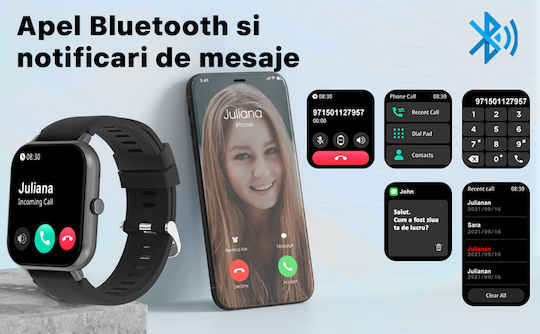 Brățară Fitness Smartwatch Vichema Tech, Ecran Tactil Complet 1.83ʺ HD, Sunet 3D, Apel Bluetooth, Asistent Vocal, IP67, Jocuri, Notificări Aplicații, Monitorizare Sănătate Sportivă, Peste 100 de Moduri