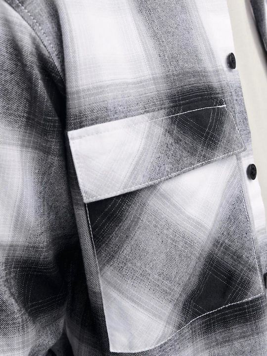Long Sleeve Cotton Overshirt In Wide Line Checked Black
