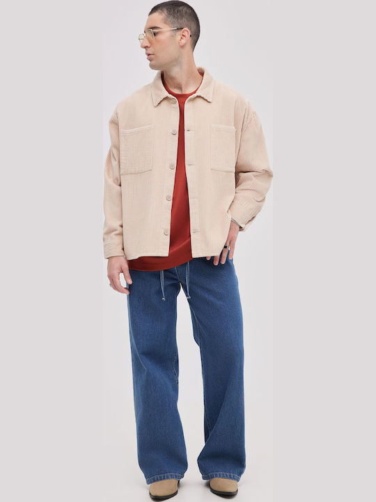 Long Sleeve Corduroy Overshirt In Wide Line Beige