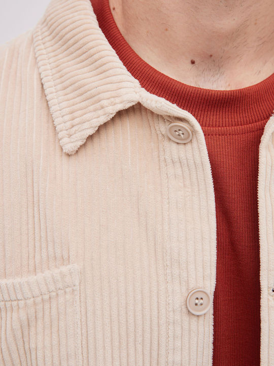 Long Sleeve Corduroy Overshirt In Wide Line Beige