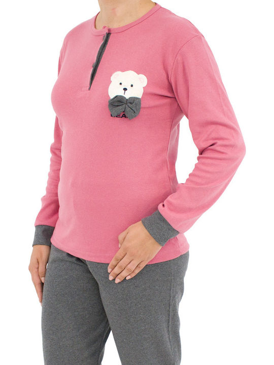 Fawn Winter Damen Pyjama-Set Rosa