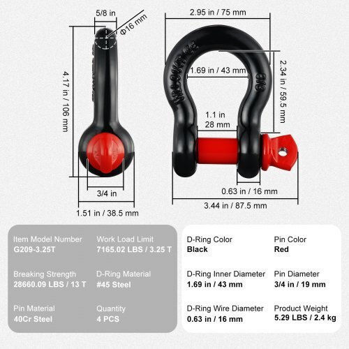 Set of 4 Vevor Rings 5/8" Pin 3/4" 28660 Lbs Strength Jpxkhshjg58yau684v0