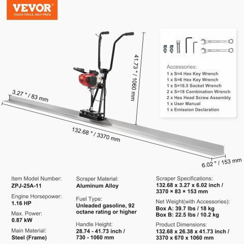Vevor Betonrüttler Benzin mit einer Geschwindigkeit von 6500Umdrehungen pro Minute 1.16hp