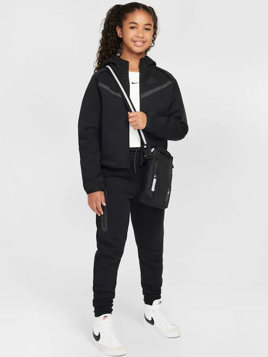 Athletic Kids Cardigan Cotton with Hood Black Sportswear Tech