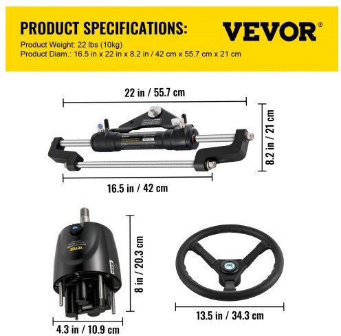 Vevor Hydraulic Steering Set Boats 300hp Yydjhk6400a-3tj14v0