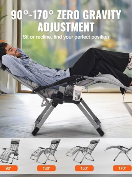 Deckchair Aluminum with Cushion Gray 159x64.5x79.5cm.
