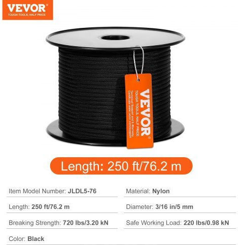 Vevor Tree Climbing Rope 3/16" X 250' Hcclsnl316inye3w6v0