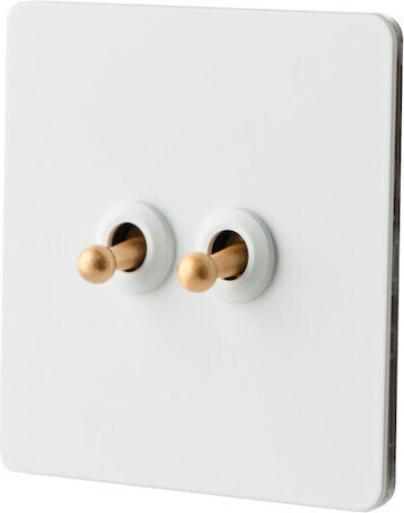 Retroswitch Elite Matte Metal Switch Luxury Switch Matte White Finish Golden Details 2 Gang 2 Way