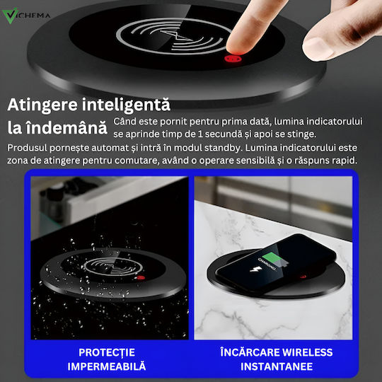 Vichema Pop-up Smart Rise Socket Built-in Countertops Furniture Office Smart Charging From Tempered Glass Aluminum Alloy 1x Bluetooth Speaker Tower Eu Socket Usb-c