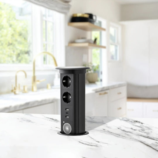Vichema Pop-up Smart Rise Socket Built-in Countertops Furniture Office Smart Charging From Tempered Glass Aluminum Alloy 1x Bluetooth Speaker Tower Eu Socket Usb-c