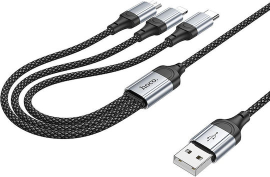 Hoco 3in1 Regular USB to Lightning / micro USB / Type-C 1m 2.4A Cable (295402)