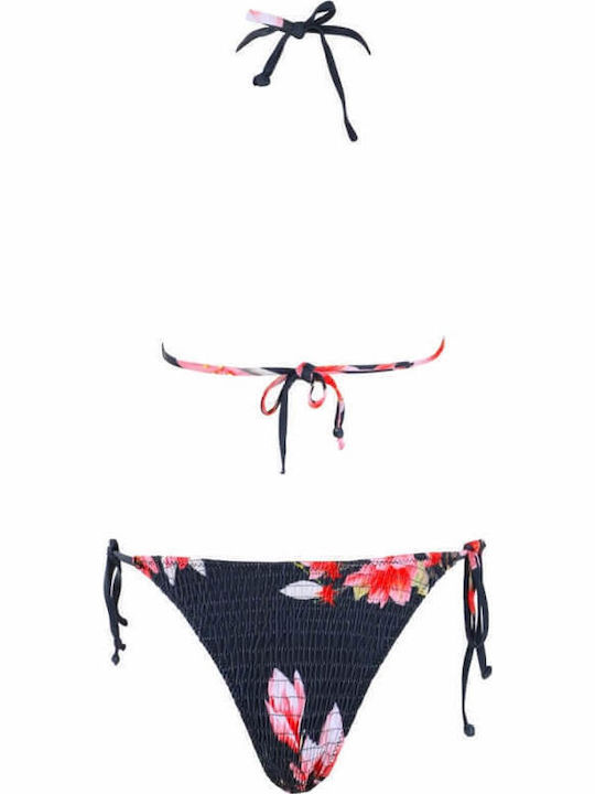 Bikini Set Triangle Floral Dark Blue