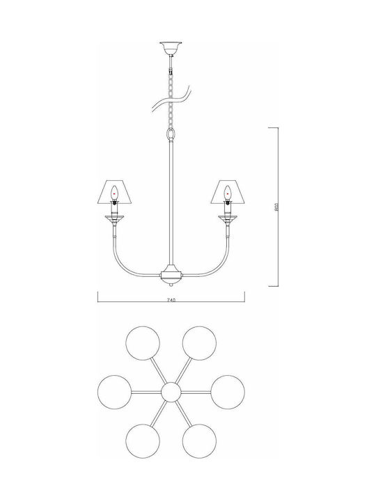 Light Prestige Glamour Pendant Light Black with Socket E14, E.14 74x74x150cm