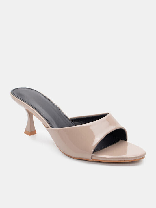 Mules mit Hoch Absatz in Beige Farbe