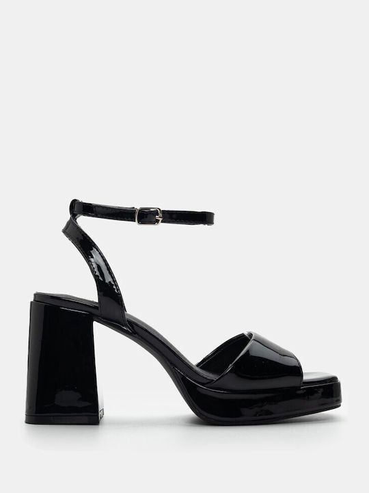 Luigi Platform Patent Leather Women's Sandals with Ankle Strap Black