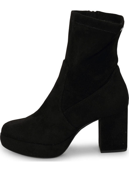 Suede Women's Ankle Boots with High Heel Black