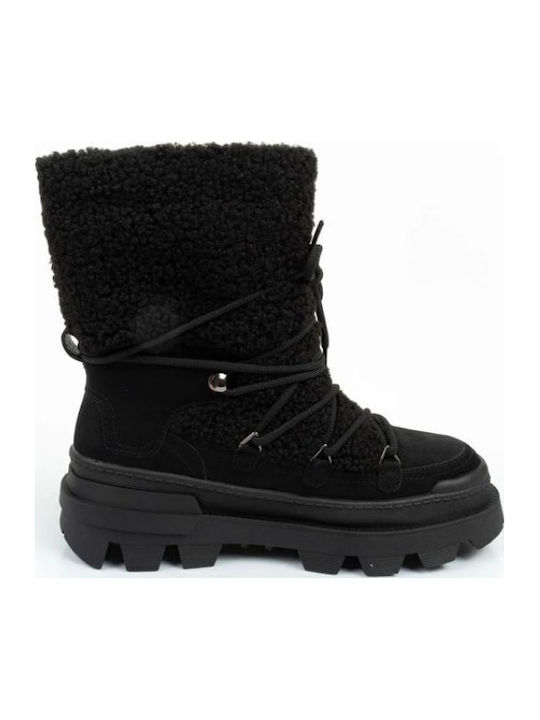 Leather Snow Boots with Fur Black