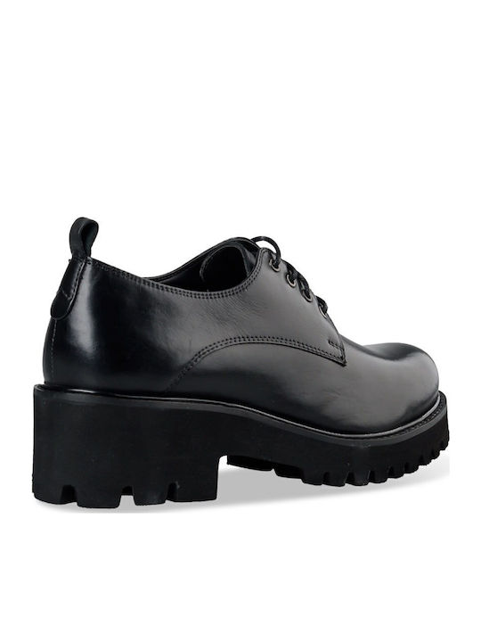 Chunky Brogues Leder Damen Oxfords in Schwarz Farbe